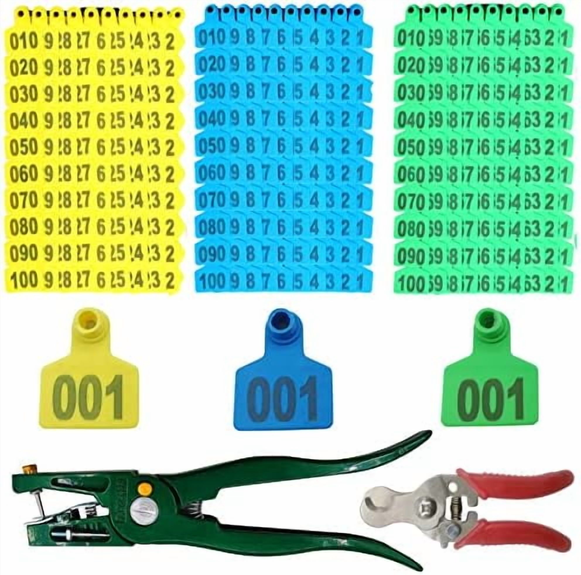 300PCS 001-100 Number Plastic Livestock Cattle Ear Tags Farm Animal ...