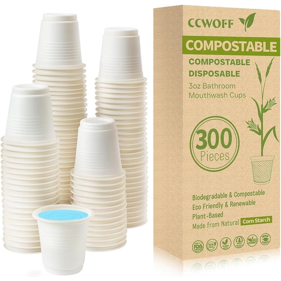 300PCS 3 OZ Bathroom Cups 100% Compostable Biodegradable Eco Friendly Cups Small Cups Disposable Mini Mouthwash Cups for Bath Rinse Cup Shot Disposable Cups for Drinking Washing Cups