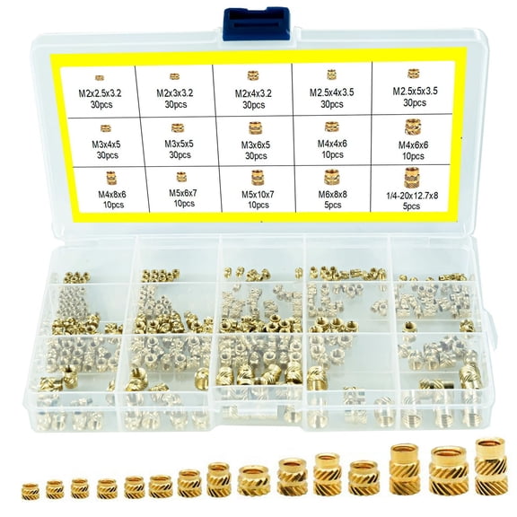 300PCS Brass Threaded Insert Nuts Set Knurled Nuts for Plastic Parts Heat Ultrasonic Application