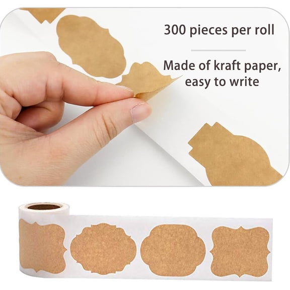 300PCS Canning Labels Name Tags Stickers, Kraft Paper Gift Tags Blank Self-Adhesive Handmade Jar Labels Sticker Write on for Storage Bins,Mason Jars,Food Containers,Canning Jars Christmas Gifts