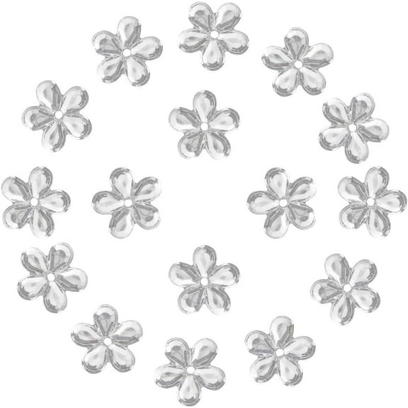 300PCS Clear Flower Rhinestones 11mm Mini Flat Back Resin Flowers Gems Round Floral Charms Buttons Costume Embellishments