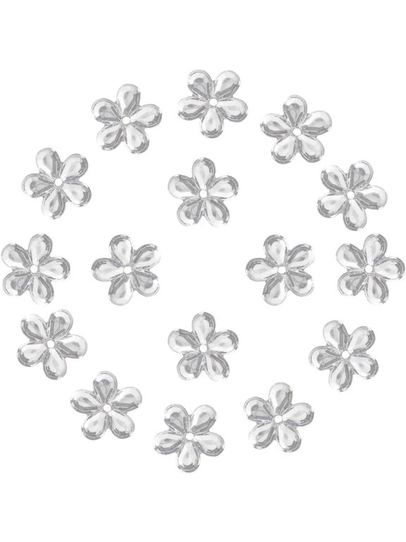 300PCS Clear Flower Rhinestones 11mm Mini Flat Back Resin Flowers Gems Round Floral Charms Buttons Costume Embellishments