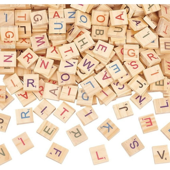 300PCS Colorful Wood Letter Tiles Random Mixed Capital Letters Wood Colorful Tiles Letter Tiles Wood Pieces for Making Alphabet Coasters and Crossword Domino