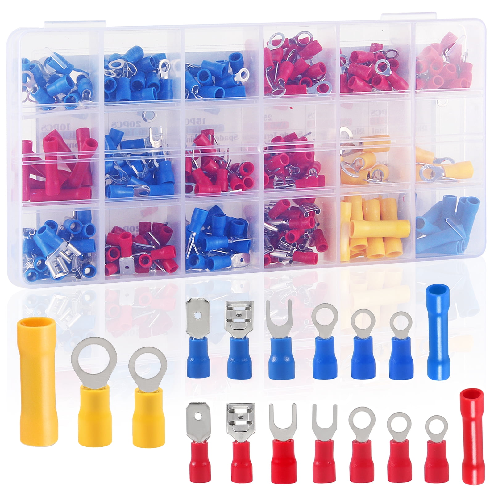 300PCS Crimp Connectors,Male and Female Spade Connectors, 18Types ...