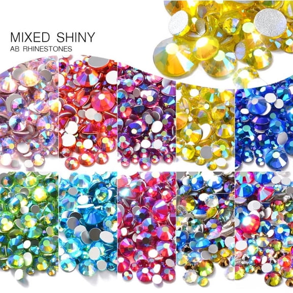 300PCS Crystal AB Rhinestones Flatback Nail Gems Strass Glitter Nail Art Decorations for Shoes, Crafts & DIY Designs