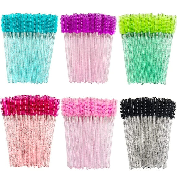 300PCS Disposable Mascara Wands Spoolie Brush Crystal Eyebrow Brushes Eyelash Extension Applicator Makeup Kits. (6 color-Crystal-300)