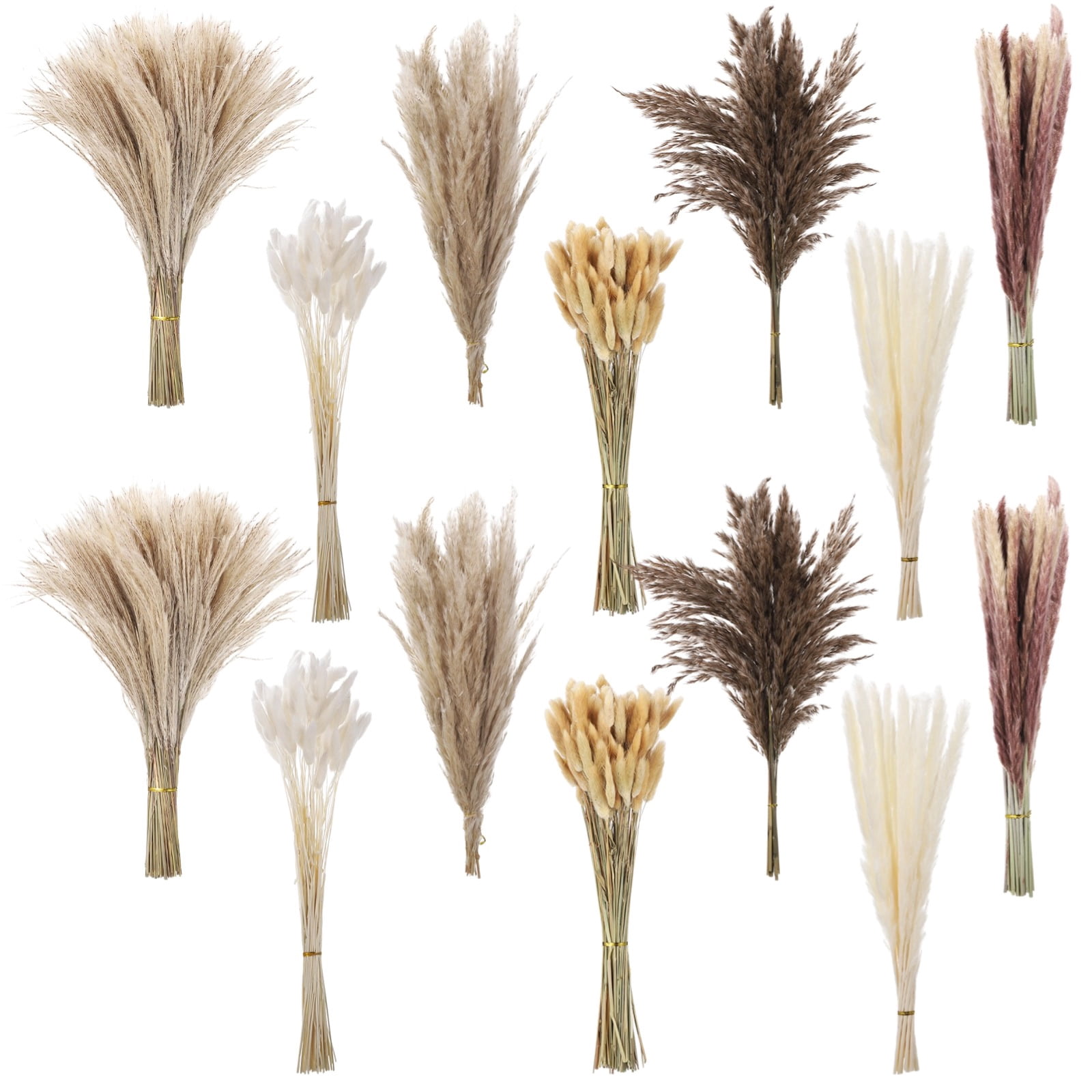 300PCS Dried Pampas Grass Bouquet, Natural Eucalyptus & Bunny Tail Grass, Boho Home Decor, Ideal for Wedding, Table, and Living Room Styling