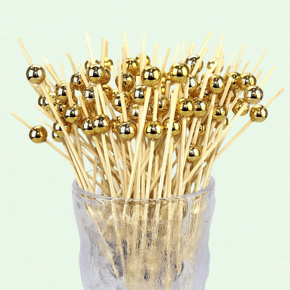 300PCS Fancy Toothpicks for Appetizers, Gold Pearl Cocktail Picks, Elegant Skewers for Wedding Birthday and Parties