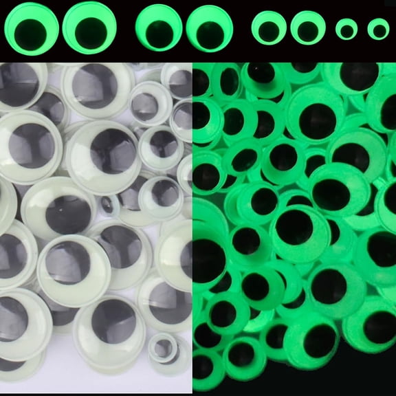 300PCS Glowing in Dark Googly Wiggle Eyes Self Adhesive Wiggle Eye for DIY Handicrafts Sticker Scrapbooking Halloween Christmas Decor, 10 mm/15 mm/20 mm/25 mm