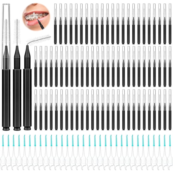 300PCS Interdental Brushes for Braces, Soft and Bendable Dental Brush for Orthodontic Braces, Braces Cleaner Brush Tooth Pick Teeth Flossers Brushes for Teeth (Black)