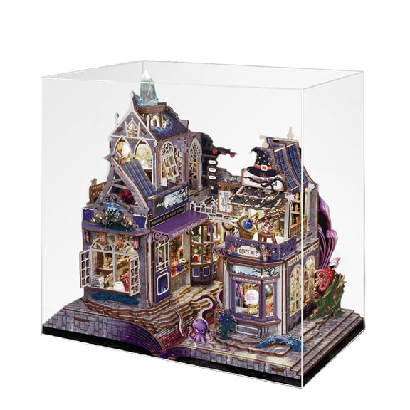 300PCS Magic Castle Wooden Miniature House Kit, DIY Fantasy 3D Puzzle Assembly Set With Touch Light Dust Cover For Hobbyists ( Dust Cover Included)