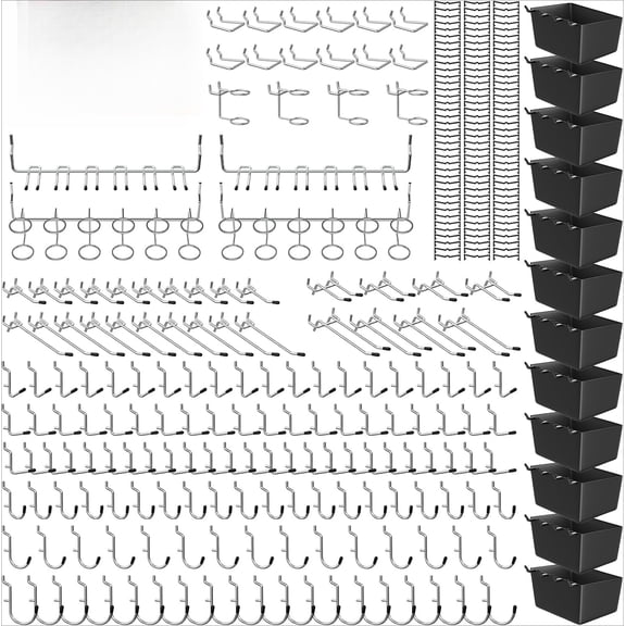 300PCS Pegboard Hooks Kit, Peg Board Organizer Accessories with Bins for Organizing Tools, Fit 1/8 or 1/4 inch Pegboard for Hanging Garage Game Organization Craft Workshop Kitchen