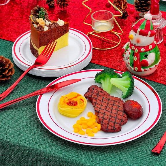 300PCS Red Dinnerware Set for 50 Guests