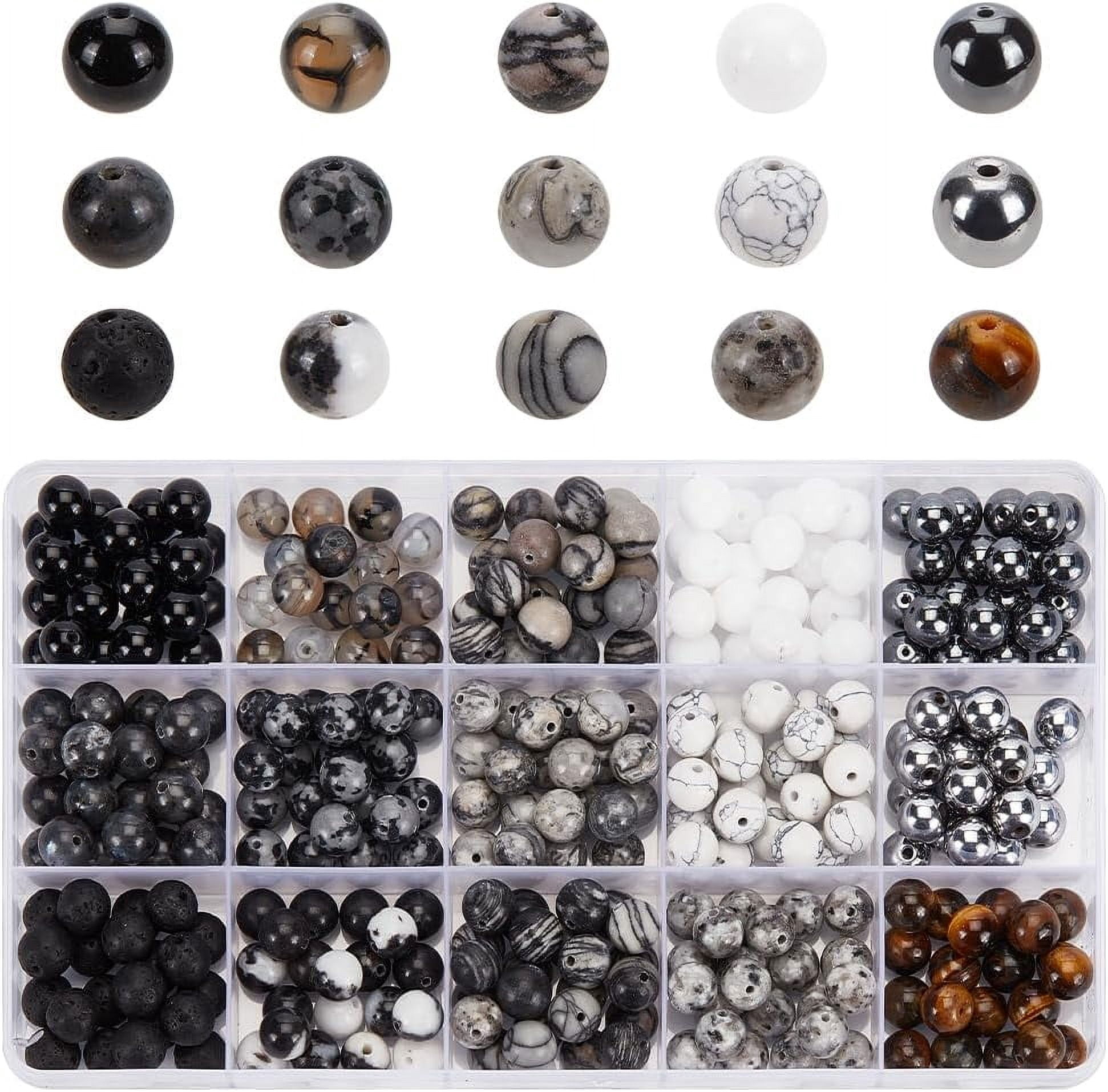 300PCS Round Black White Stone Beads 8mm Marble Loose Beads Gemstone Beads for Jewelry Making Eid Mubarak Ramadan Decoration
