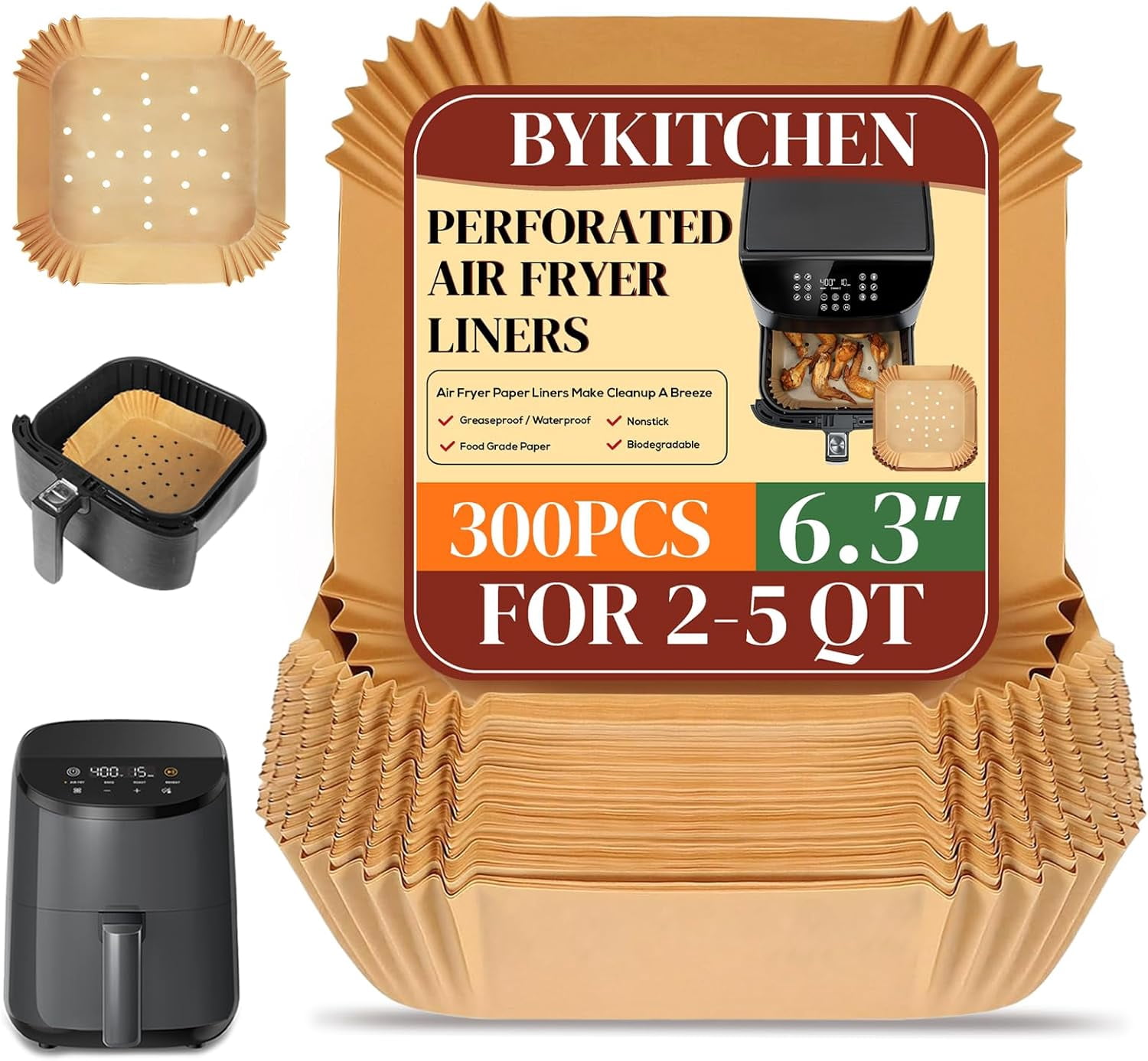 300PCS Small Perforated Disposable Air Fryer Liners for 2 to 5QT Airfryer, Air Fryer Parchment Paper Liners, Compatible with CHEFMAN 2 QT/ 4 QT, Cosori 2.1QT, Instant Pot Vortex 4Qt& More