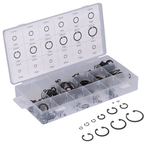 300PCS Snap Ring Assortment Kit, Alloy Steel Retaining Ring Set for Automotive and Home Repair, 18 Sizes