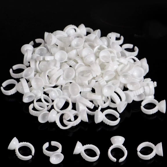 300PCS Tattoo Rings Cups Disposable Glue Holder Plastic Tattoo Ink Pigment Ring Adhesive Makeup Rings Palette For Eyelash Extension Nail Art