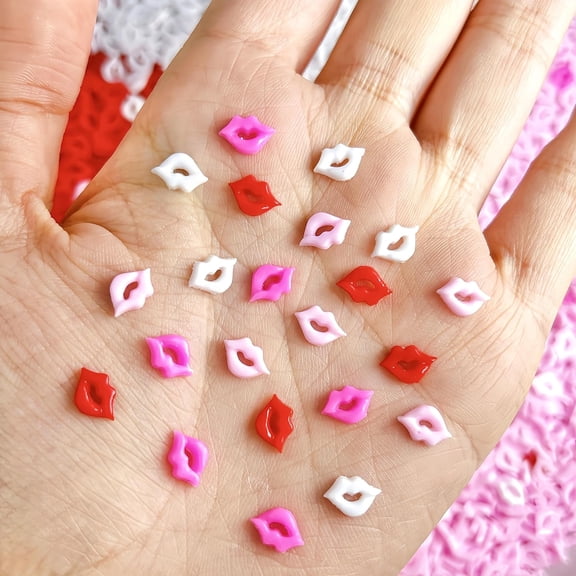 300PCS Valentines Nails Charms 3D Resin Sexy Lip Nail Art Rhinestones 3D Cute Cartoon Lip Mixed Color Sexy Red Lip Nail Gems and Charms Kawaii Pink Red White Lips Nail Art Charms Nail Gems for Women