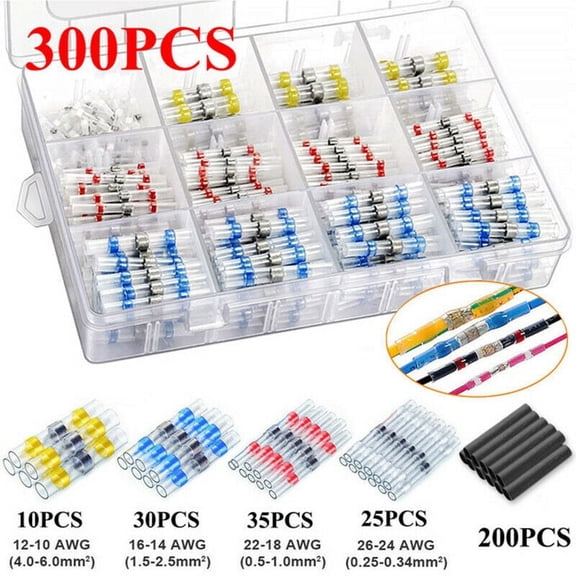 300PCS Waterproof Solder Wire Connectors & Heat Shrink Butt Crimp Connectors