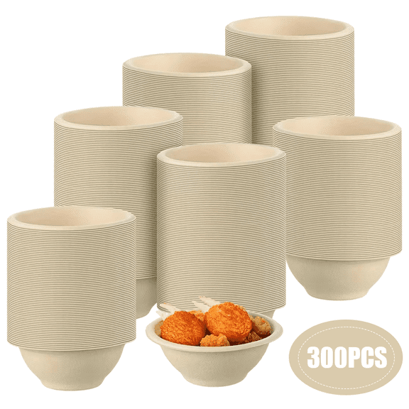 300Pack 9oz Compostable Paper Bowls, Heavy-Duty Disposable Natural Bagasse Bowls, Biodegradable Soup Bowls, Eco-Friendly, Heat Resistant for Ice Cream,Salad,Soup,Snack,Dessert,Pasta,Hot or Cold Use