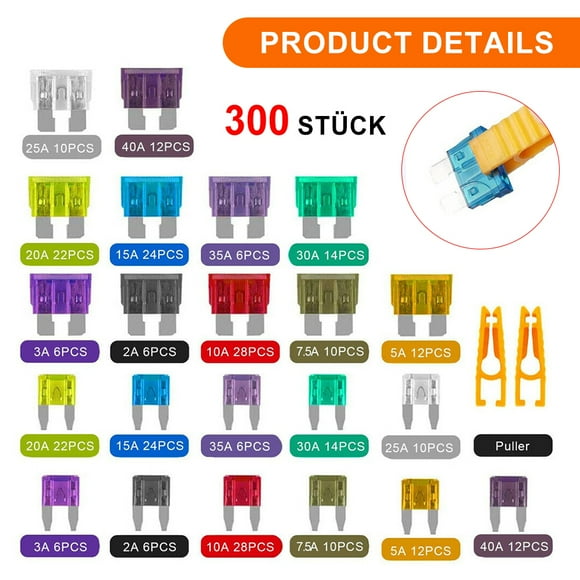 300Pc Car Fuses Assortment Kit Standard & Mini Size (2A/3A/5A/7.5A/10A/15A/ 20A/25A/30A/35A) ,Automotive Replacement Fuses Assembly for Car/RV/Truck/Motorcycle/Boat