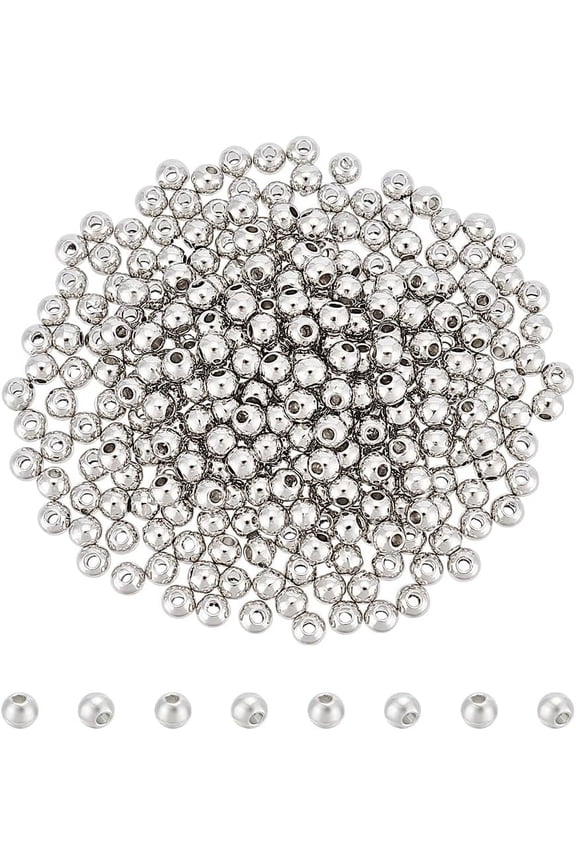 300Pc Round Spacer Beads Bracelet Beads Metal Spacer Beads Loose Beads Rondelle Beads Smooth Beads Small Beads for DIY Necklace Bracelet Jewellery Making Hole 1.4mm