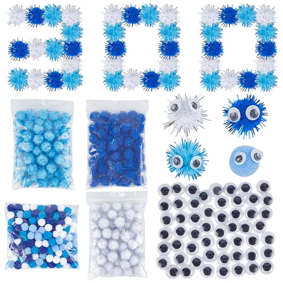 300Pcs 0.6 Inch Assorted Pompoms Balls with 100Pcs Wiggle Eyes Multicolor Glitter Poms Sparkle Balls Glitter Soft Fluffy Craft Pom Pom Balls