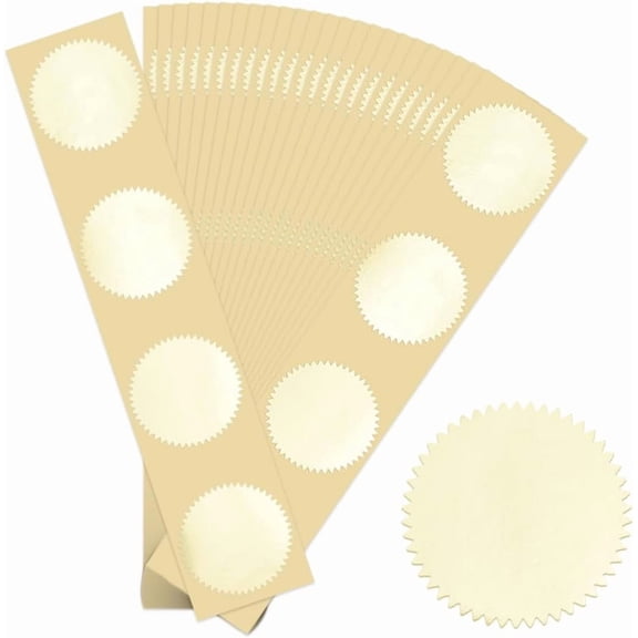 300Pcs 1.77 Inch Embossed Envelope Seals Gold Certificate Stickers Blank Self Adhesive Foil Sealing Labels with Serrated Edge Embosser Stamp Sticker