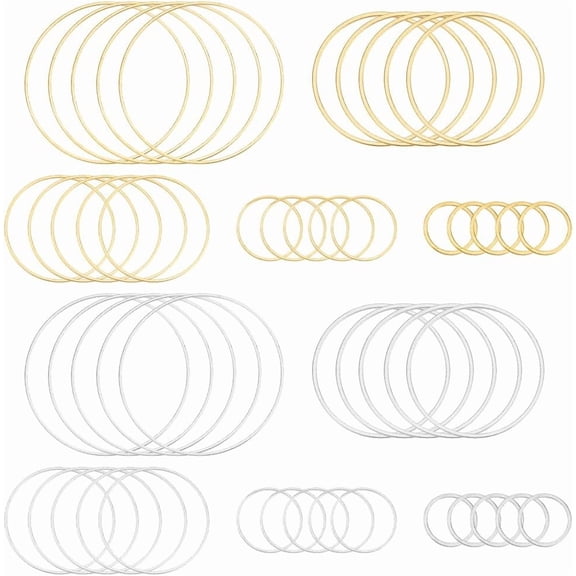 300Pcs 10 Styles Brass Linking Rings Ring Shape Golden Silver 10~30x0.7~1mm 30pcs/style