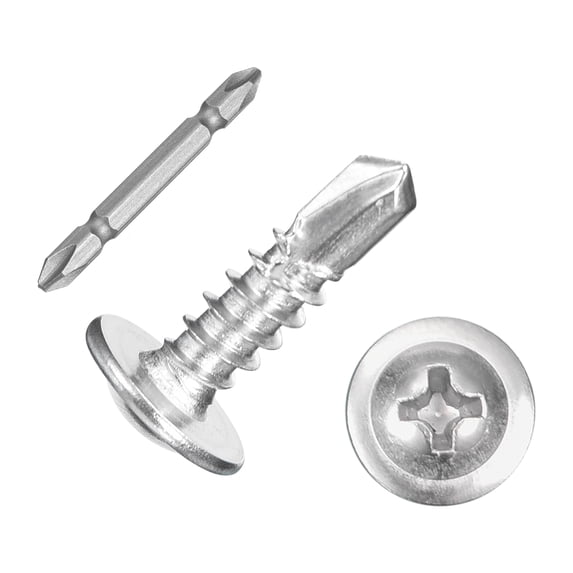 300Pcs #10x5/8" Self-Tapping Screws, 410 Stainless Steel Phillips Self Drilling Screws Flat Head Sheet Metal Screws for Industry, Furniture Repair, Silver