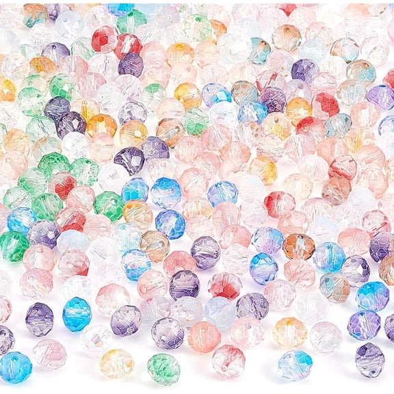 300Pcs 12 Colors Baking Paint Transparent Glass Beads Gradient Color with Foil Faceted Round Mixed Color 8x6~6.5mm Hole: 1.4~1.6mm