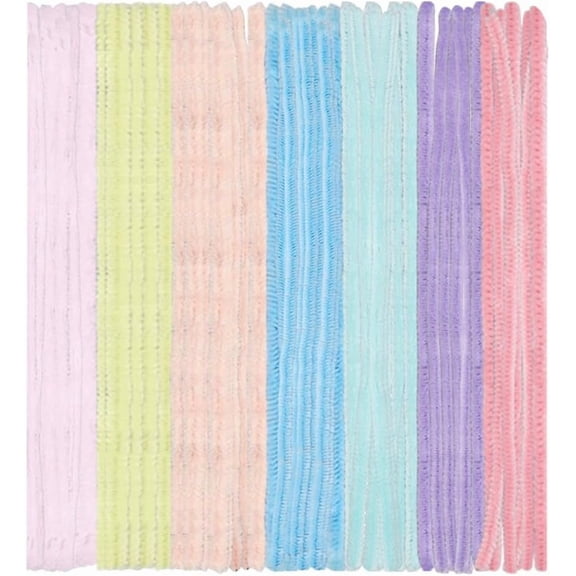 300Pcs 12in x 6mm Pipe Cleaners for Crafts Chenille Stems 7 Light Colors Bulk Fleece Fur Christmas Soft Handmade DIY Arts Projects Plush Animal Flower Creative Fun Decor Gift Pink Blue Yellow DIY
