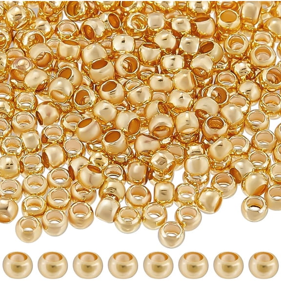 300Pcs 14K Gold Filled Brass Crimp Beads Positioning Spacer Beads Metal Rondelle Loose Beads with Storage Box for DIY Necklace Bracelets Anklets Making