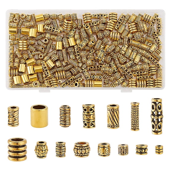 300Pcs 15 Styles Tibetan Style Alloy Beads Cadmium Free & Lead Free Column Golden 9x8mm Hole: 6mm 20pcs/style