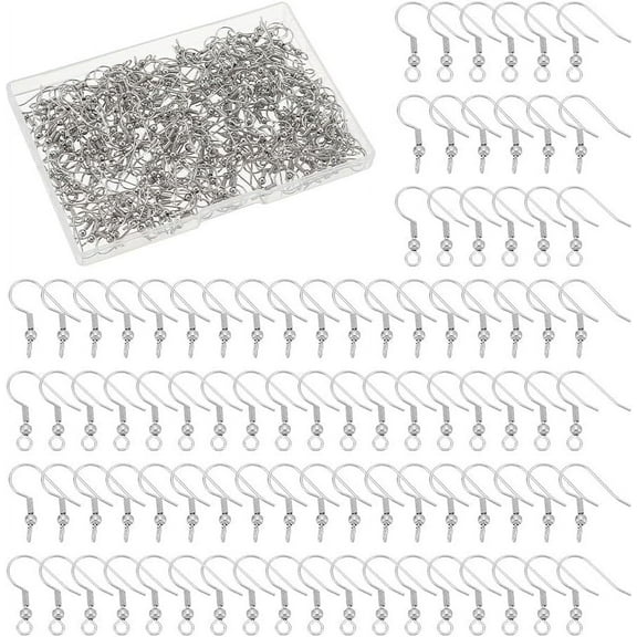 300Pcs 21 Gauge Stainless Steel Earring Hooks Fish Hook Earring Wires Metal Earrings Findings Ball Dot Earwires French Ear Hooks for Jewellery Making DIY Dangle Earrings Crafts