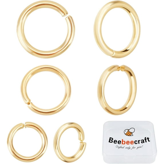300Pcs 3 Size Gold Jump Rings 4mm 5mm 6mm 24K Gold Plated Open Jump Rings for Jewelry Making Necklace Keychains Yellow Connector for making