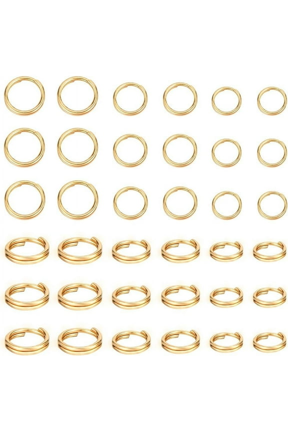 300Pcs 3 Size Split Jump Rings 18K Gold Plated Stainless Steel O Ring Connectors Double Loops for Bracelet Necklace Jewelry Making 5~7mm