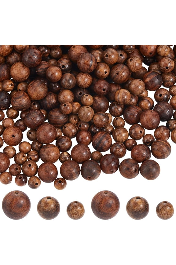 300Pcs 3 Sizes Natural Wooden Beads Brown Coconut Beads Bulk Wooden Pattern Round Handmade Polished Loose Mala Pray Spacers for Jewelry Making Bracelet Necklace Hair DIY Crafts Accessories