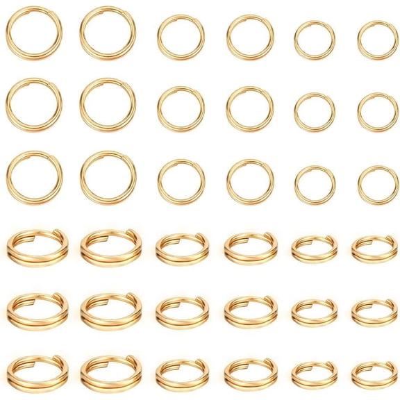 300Pcs 3 Styles 304 Stainless Steel Split Rings Double Loops Jump Rings Real 18K Gold Plated 5~7x1~1.3mm Inner Diameter: 3.8~5.5mm 100pcs/style