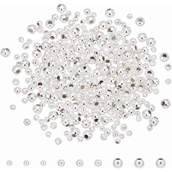 300Pcs 3 Styles 925 Sterling Silver Plated Round Spacer Beads 2-3mm Brass Beads Loose Beads Metal Bead Connector Beads