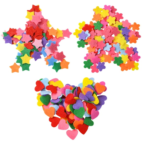 300Pcs 3 Styles Felt Shapes Fabric Ornament Kit Assorted Random Mixed Colorful Non Woven Flowers Heart Star Handmade Embellishments for DIY Crafting Sewing Clothes Bags Hats Decorations DIY