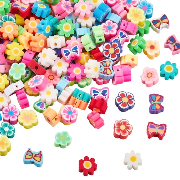300Pcs 3 Styles Handmade Polymer Clay Beads Mixed Shapes 8~10x8~10x3~4mm Hole: 1.5~2mm 100pcs/style diy