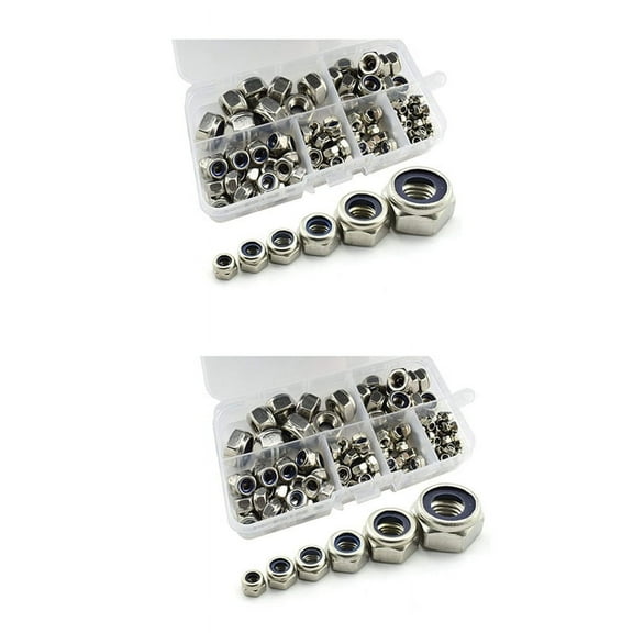 300Pcs 304 Stainless Steel Lock Nut Assortment Kit Nylon Insert Hex Lock Nuts Self Locking Nut M3 M5 M6 M8 M10