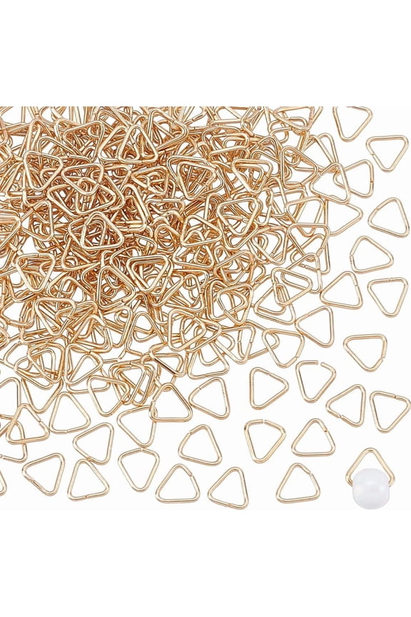 300Pcs 304 Stainless Steel Triangle Open Jumps Rings Real 18K Gold Plated Pinch Bail Hang Drops Open Triangle Buckle Clasps Charm Bead Pendant Connector for Jewelry Accessories Gold DIY