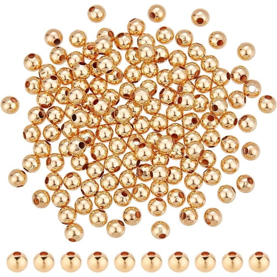 300Pcs 4mm Real 18K Gold Plated Solid Brass Beads Round Smooth Spacer Beads Gold Metal Beads for Bracelet Necklace Earring