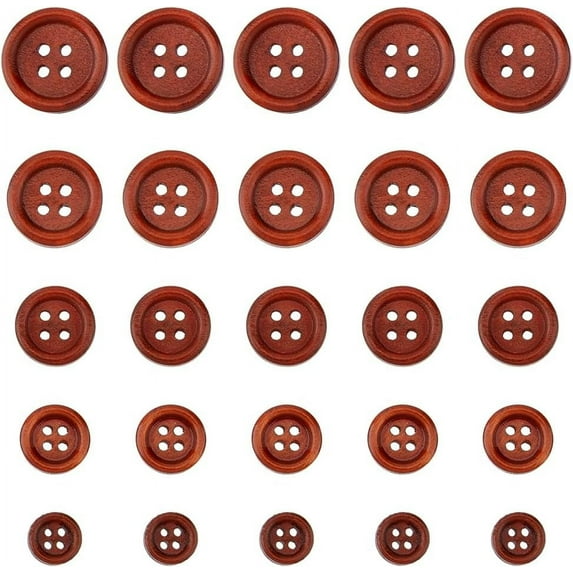 300Pcs 5 Sizes Brown Color Wooden Buttons 4 Hole Round Bulk Buttons Mixed Sewing Buttons Craft Buttons for Sewing Clothing Shirt Sweater Coats Suits DIY Decoration Brown