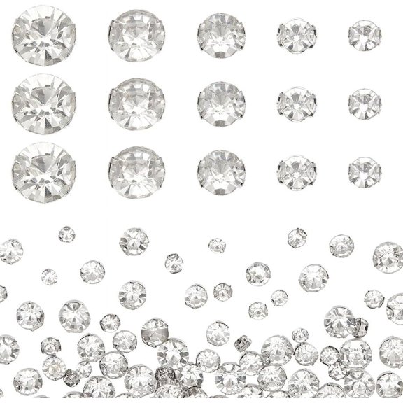 300Pcs 5 Sizes Round Crystal Glass Sew Silver Claw Rhinestones 4 Hole Clear Faceted Glass Rhinestone Settings Sew On Cystal White Rhinestones Claw Rhinestone Sew for DIY Crafts