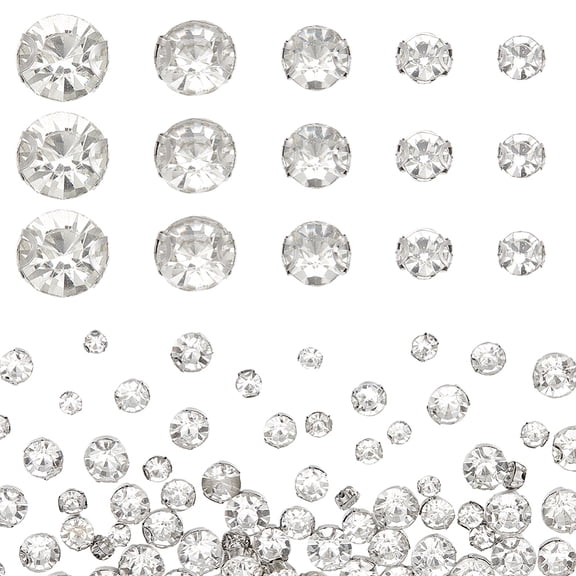 300Pcs 5 Sizes Round Glass Sew Silver Claw Rhinestones 4 Hole Clear Faceted Glass Rhinestone Settings Sew On Cystal White