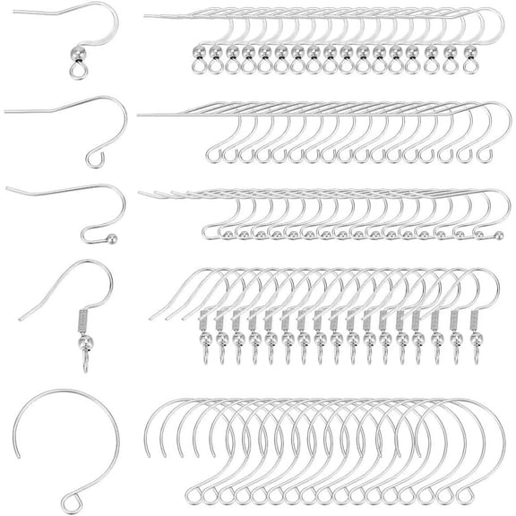 300Pcs 5 Style 304 Stainless Steel Earring Hooks Balloon Ear Wire Ball End Ear Wire French Hooks with Coil and Ball Stainless Steel Color 13~22x12~22x2mm Hole: 2~2.5mm Pin: 0.7~0.8mm 60Pcs/style