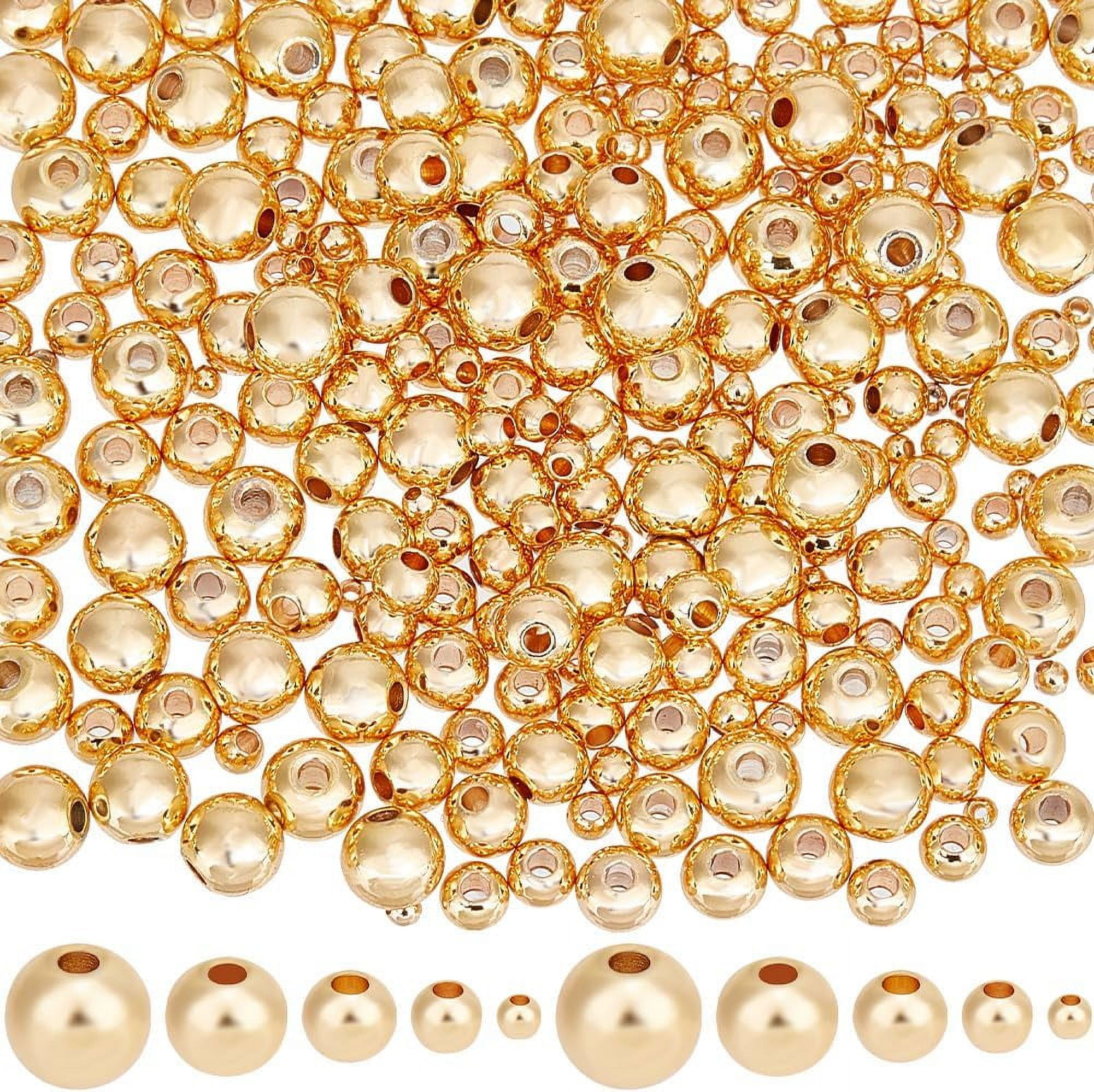 300Pcs 5 Style Rack Plating Brass Beads Long-Lasting Plated Round Real ...